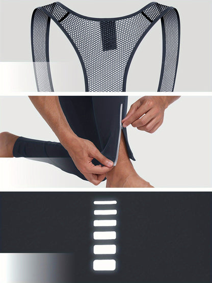 QUALICOS Men'S Insulated Cycling Bib Tights - Cold Weather Pants Featuring Fleece Lining, Shock-Absorbing Padding, Stretchy Mesh Material, Side Pockets & Ankle Zippers - Form-Fitting Bike Leggings for Winter Cycling, Running, And Commuting - Black
