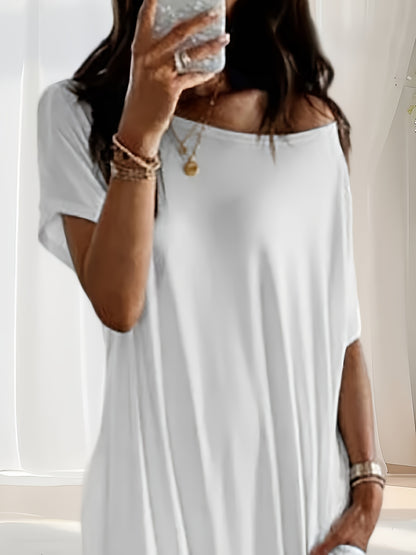 Autumn Winter 1pc Women'S Solid Color Batwing Sleeve Casual Dress, Daily Wear Casual Elegant Comfortable Short Sleeve Loose Pajamas, Four Seasons Women'S Pajamas, Women'S Clothing, Women'S Pajamas- Overseas Printing