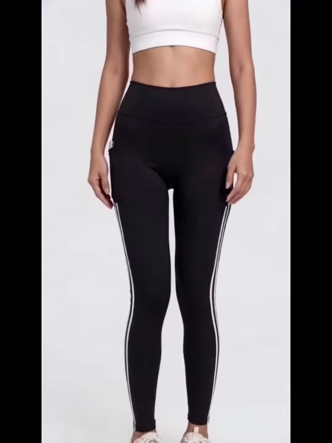 2pcs Set High-Waisted Yoga Leggings, Double-Stripe Design with Pockets, Ultra-Stretch, Comfortable & Machine Washable, Yoga & Fitness Workouts, All-Season Wear | Fashion Activewear | High-Stretch Fabric