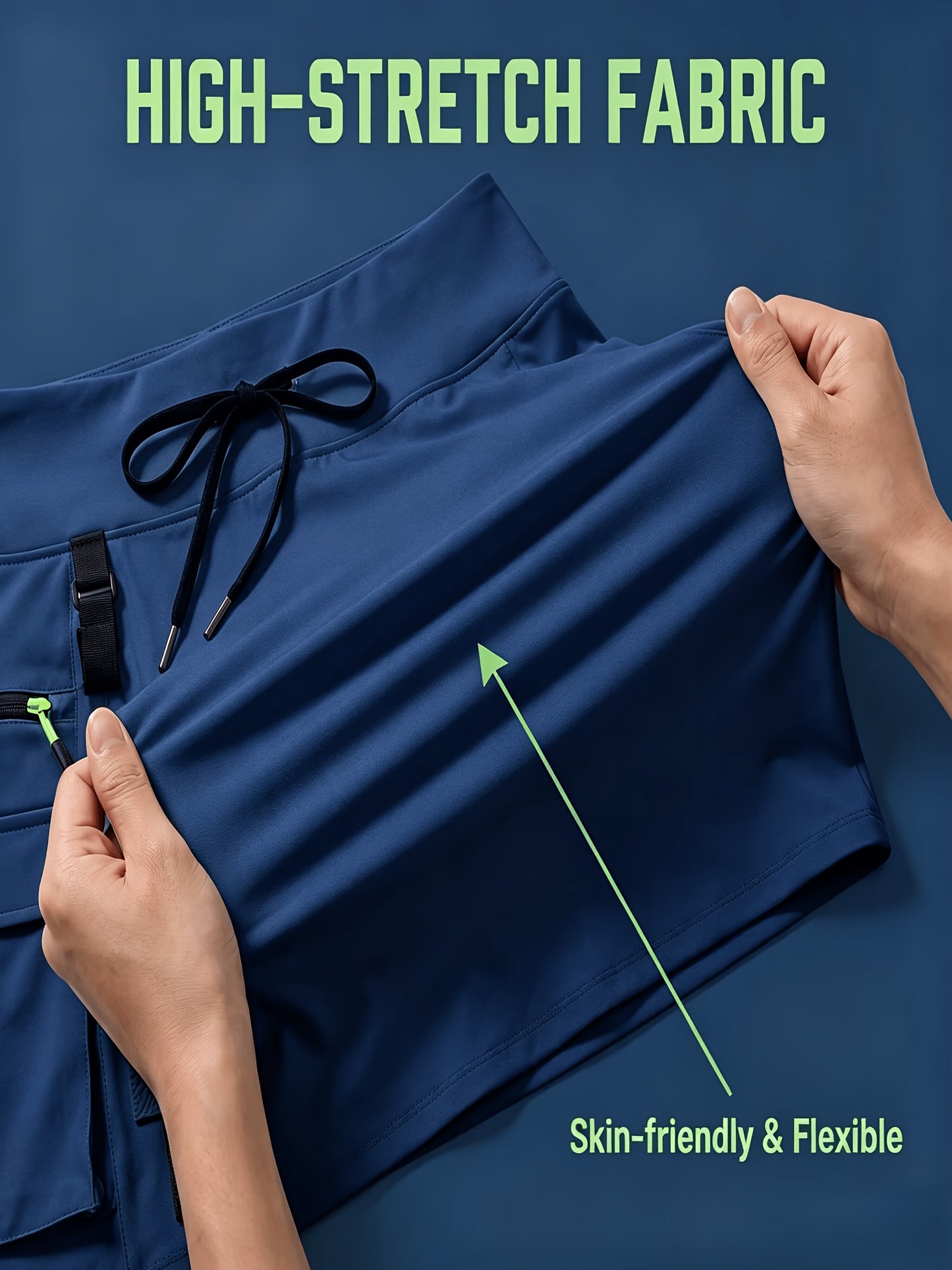 Women's New Summer Polyester Quick-Dry Hiking Workwear Skirt, Outdoor Sports Elastic Waistband Zipper Pocket Tennis Skirt, Golf Quick-Dry Skort