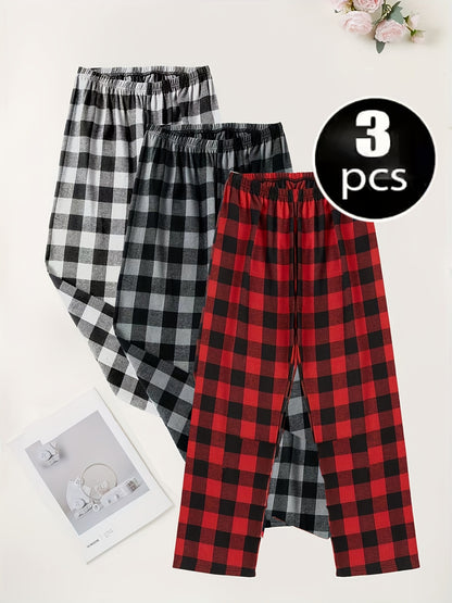 Spring And Summer 3pcs Men's Comfortable Sleep Pants Plaid Long Pants Spring And Autumn Lightweight Soft Home Pants 3pcs Pajama Set Four Seasons Elastic Waist Pajamas Long Home Pants