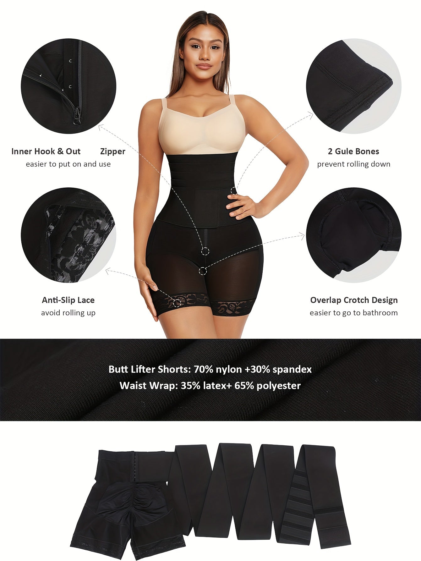 2-in-1 Women' Tummy Trimmer & Waist Trainer Shapewear Suitable for Tummy Control, Postpartum,, Body Shaper Bodysuit, Hand Washable, No Chest Pads, Medium Underwear for Gym, Casual Attire