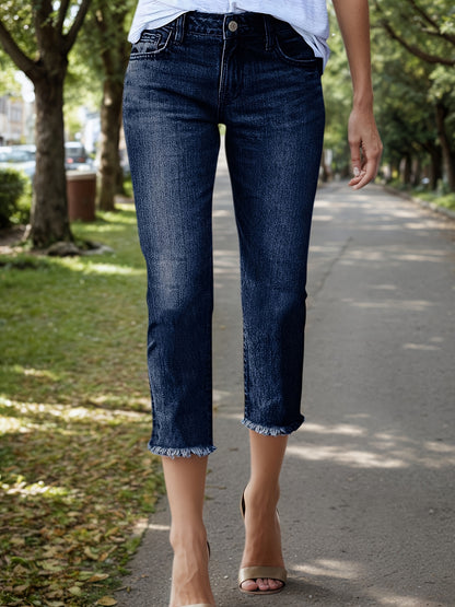 2025 New Women's Casual Stretch 9-Minute Jeans, Water Washed Edge Small Leg Jeans, Fashionable And Versatile