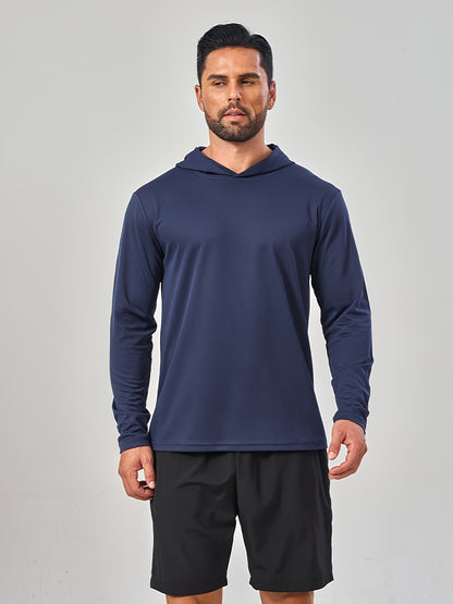 5pcs Men's Hooded Long-sleeved Quick-drying Clothes, Breathable Ice-sensitive Technology Fabric, Moisture-absorbing And Sweat-wicking, Outdoor Sports And Fitness, And Windproof