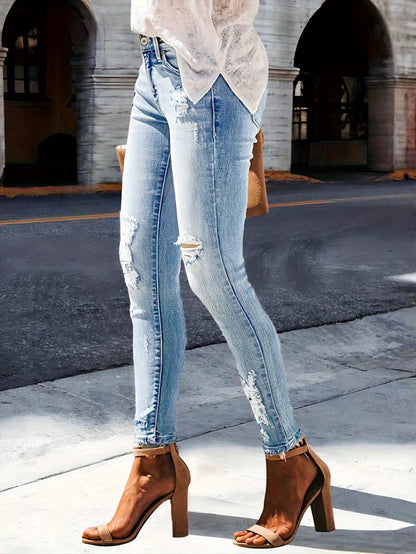 2025 Summer Trend Ripped Jeans: High-Stretch, Slim-Fit & Figure-Flattering. Embrace Your Street Style! Comfortable & Versatile Denim for Confident Everyday Wear. Perfect for Date Night Or Casual Hangouts! Find Your Perfect Fit Now!