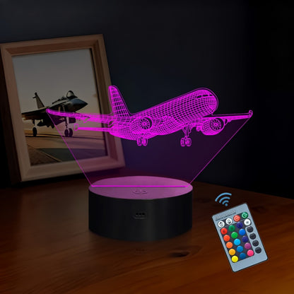 16-Color Airplane 3D Night Light - Touch-Control Illusion Display