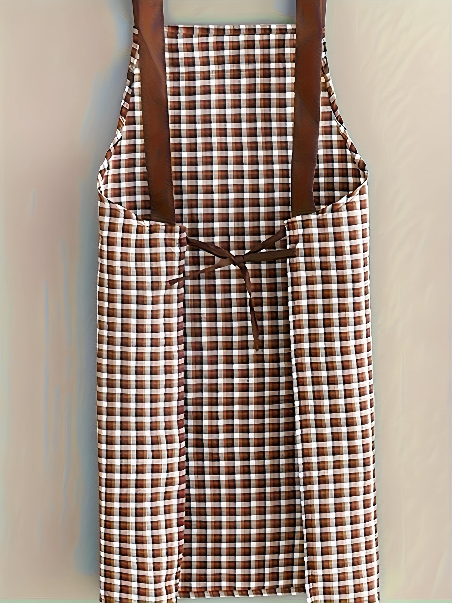 Stylish Unisex Plaid & Floral Portrait Print Apron - Red & Black Mix, Machine Washable with Front Pockets, Sleeveless Design for Kitchen, Home, or Flower Shop Use, Cute Apron, Kitchen Wear, Elegant Kitchenwear, Practical Kitchen Item