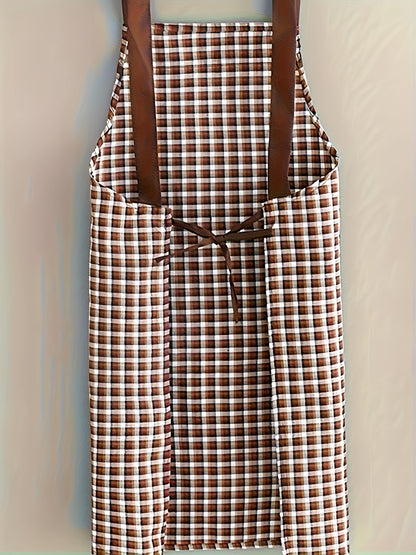 Stylish Unisex Plaid & Floral Portrait Print Apron - Red & Black Mix, Machine Washable with Front Pockets, Sleeveless Design for Kitchen, Home, or Flower Shop Use, Cute Apron, Kitchen Wear, Elegant Kitchenwear, Practical Kitchen Item