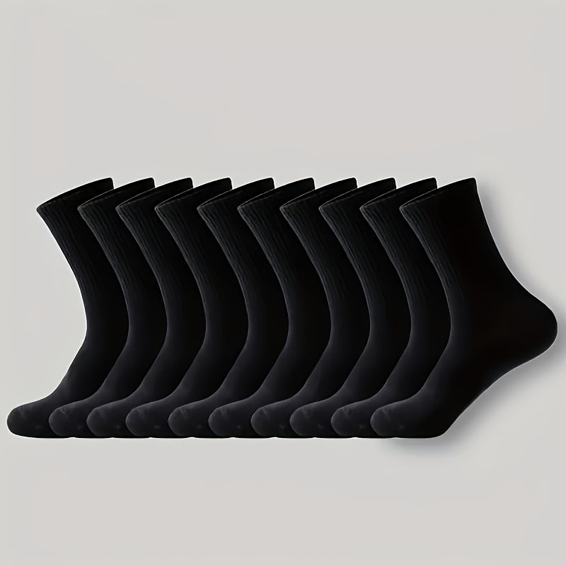 10 Pairs of Solid Black and White Socks, Simple, Breathable, and Comfortable Mid-calf Socks, Suitable for All-season Sports, Unisex