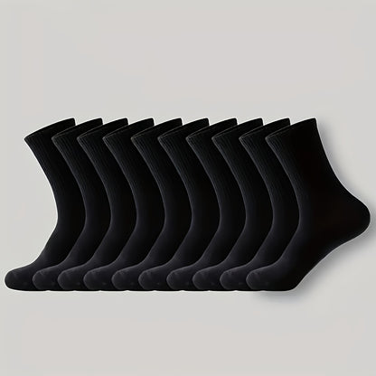 10 Pairs of Solid Black and White Socks, Simple, Breathable, and Comfortable Mid-calf Socks, Suitable for All-season Sports, Unisex