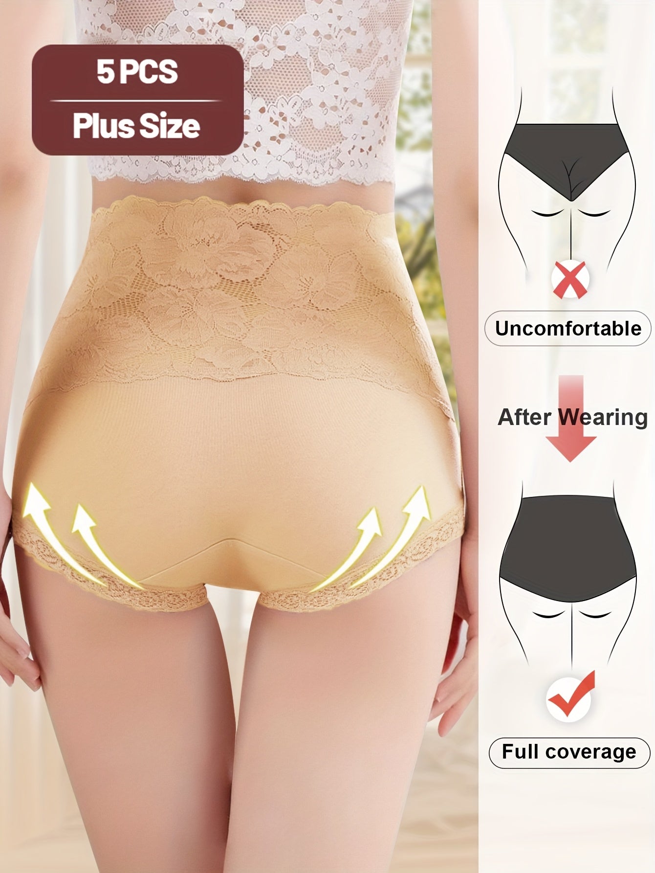 5pcs High Waist Belly-closing Ladies Large Size Underwear, Seamless Briefs Women'S Underwear Plus Size