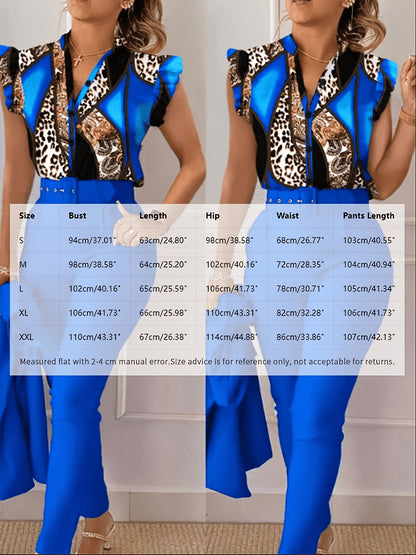 Blue Patchwork Leopard Print Polyester Printed Pants - product view 7