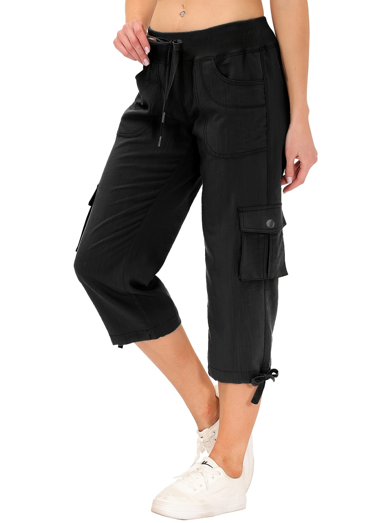 Women's Cargo Capri Hiking Pants Quick Dry Lightweight Travel Casual Workout 50+ Button Pockets