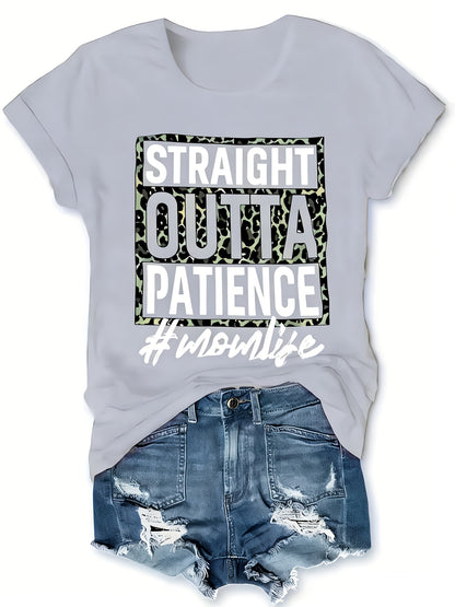 Women'S Casual T-Shirt, Printed with "Patience is Worn Out" Letter Pattern, Short Sleeve Round Neck Design, Suitable for All Seasons, Fabric, Fiber, - Fashionable and Comfortable Clothing