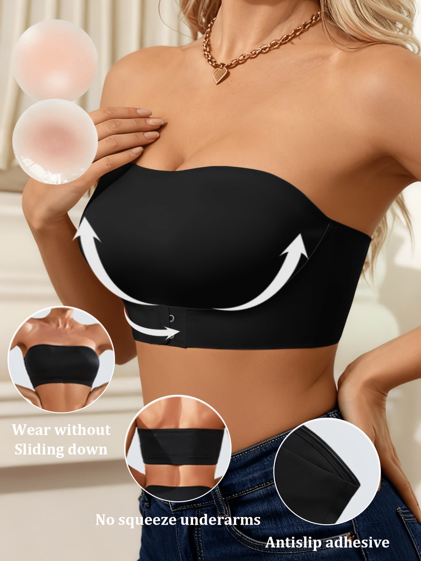 Two-Piece Women'S Mixed Color Strapless Bra with Front Closure, Perfect for Off-Shoulder Dresses And Wedding Gowns, Comfortable Lingerie Strapless Bandeau Bra, Front Closure Wire-Free Bra, Summer Seamless Breathable Bralette