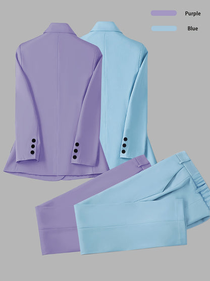 Elegant Women's Suit Set, Fashionable Business Style Solid Color Professional Blazer and Trousers 4pcs Set