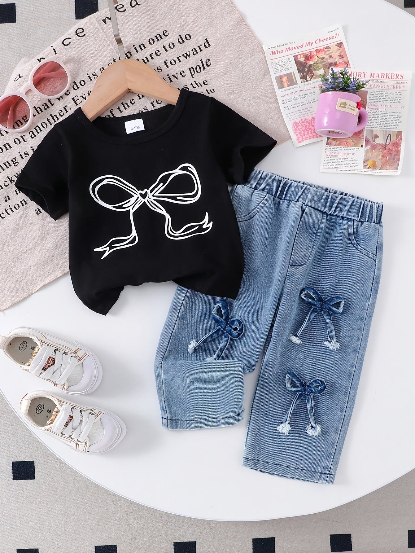 Girls' Black Denim Printed Short-Sleeve Pants - product view 10