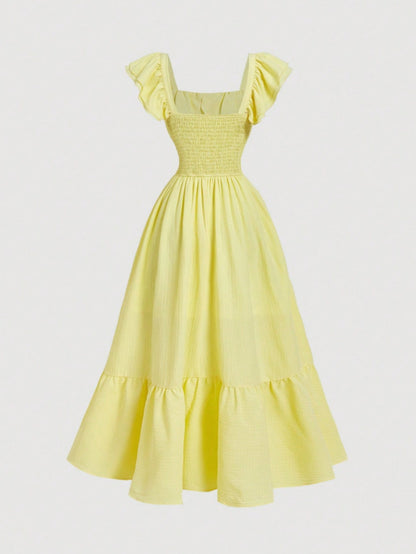 [Elegant Romantic Dress] Women's Spring/Summer Off-Shoulder Ruffled Waist Dress | Elegant Romantic Design, Showcasing Soft Temperament, Ideal for Dates, Outings And Daily Wear