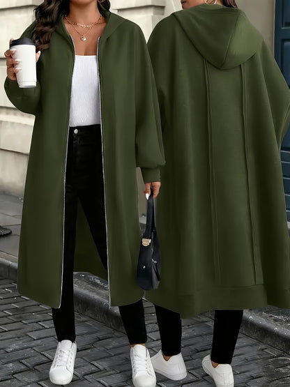 Plus Size - Plus Size - Plus Size Women'S Elegant Hooded Coat - Long Formal to Casual Outerwear, Zipper Closure, All-Season Chic Jacket for Everyday And Special Occasions, Stylish Layering Piece, Sophisticated Design, Durable Construction