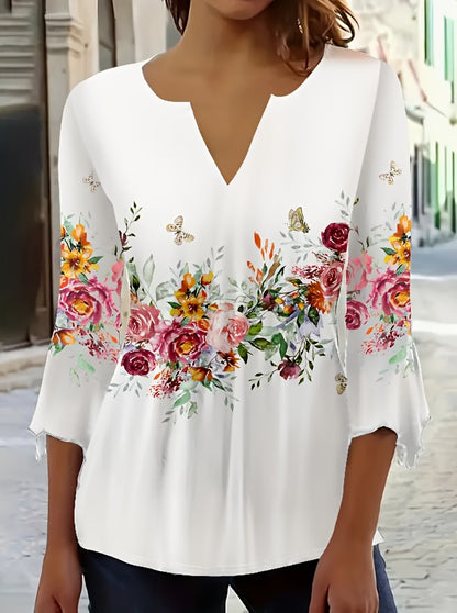 Women's White Polyester Floral Printed Blouse - product view 1