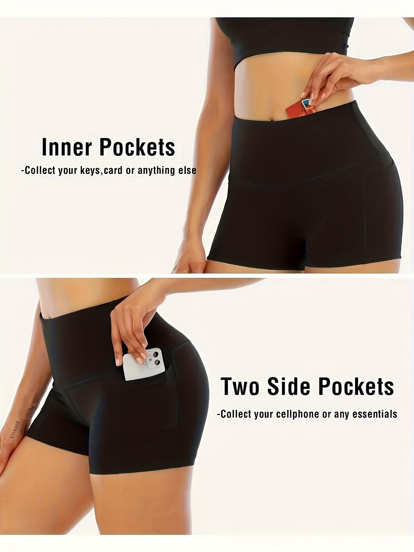 Set of 3 High-Waisted Sports Shorts for Women, Ideal for Yoga, Fitness, And Running, Featuring Pockets