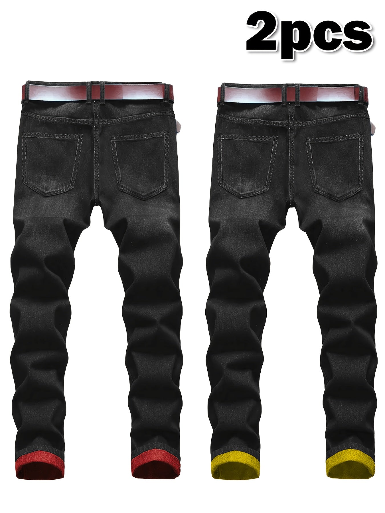 2pcs Men's Slim Fit Distressed Ripped Jeans | Classic Stretch Denim Pants, Trendy Casual Versatile Outfits