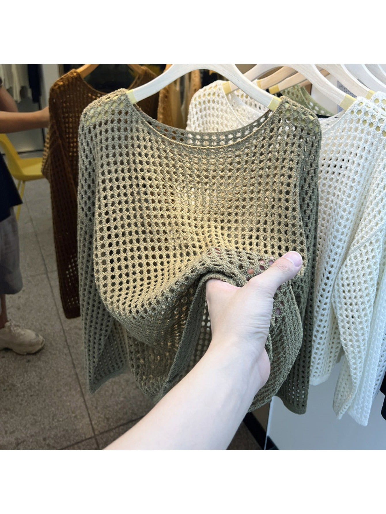 1pc, Hollow Round Neck Loose Sweater, Sunscreen/Commuting, Women Who Prefer Loose Casual Style, Women'S Top, Shoulder Sleeves And Loose Version, Versatile Sunscreen Blouse