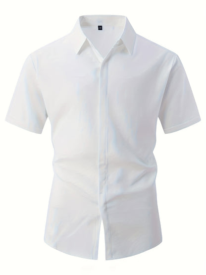 Men's Plus Size Double Placket Short Sleeve High Quality Shirt, Suitable for All Seasons, Home Short Sleeve Turn Collar Shirt, PLUS SIZE
