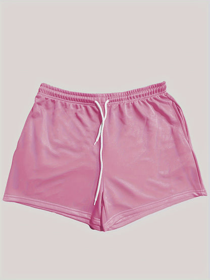 CharmGlow Summer Casual y Solid-color Drawstring High-waisted Women's Shorts