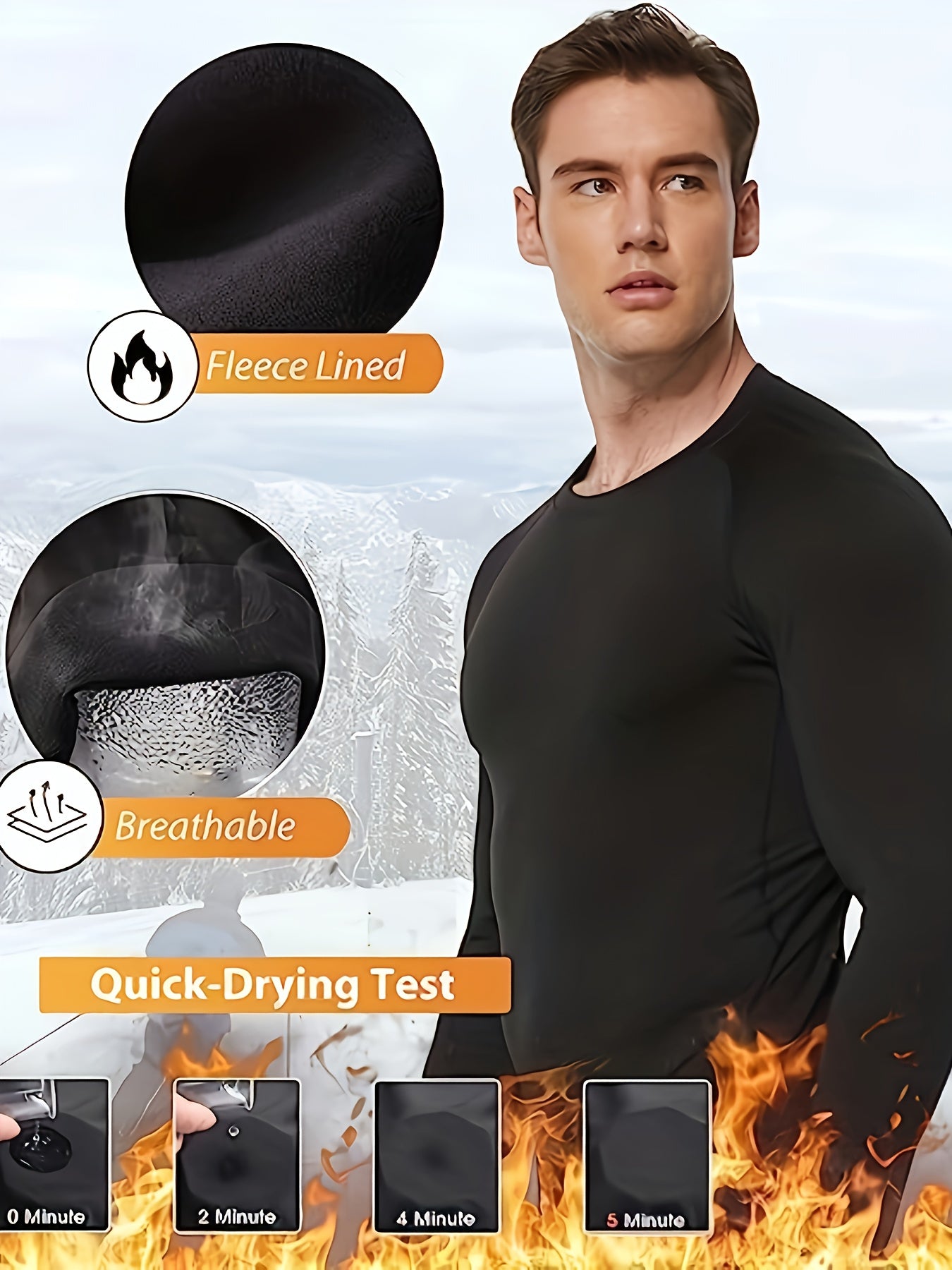 5pcs Men'S Thermal Round-Neck Shirt Set Long-Sleeve Compression Shirt Fleece-Lined Base Layer Sports Top Fitness Set, 2026, Valentine'S Day, Gifts
