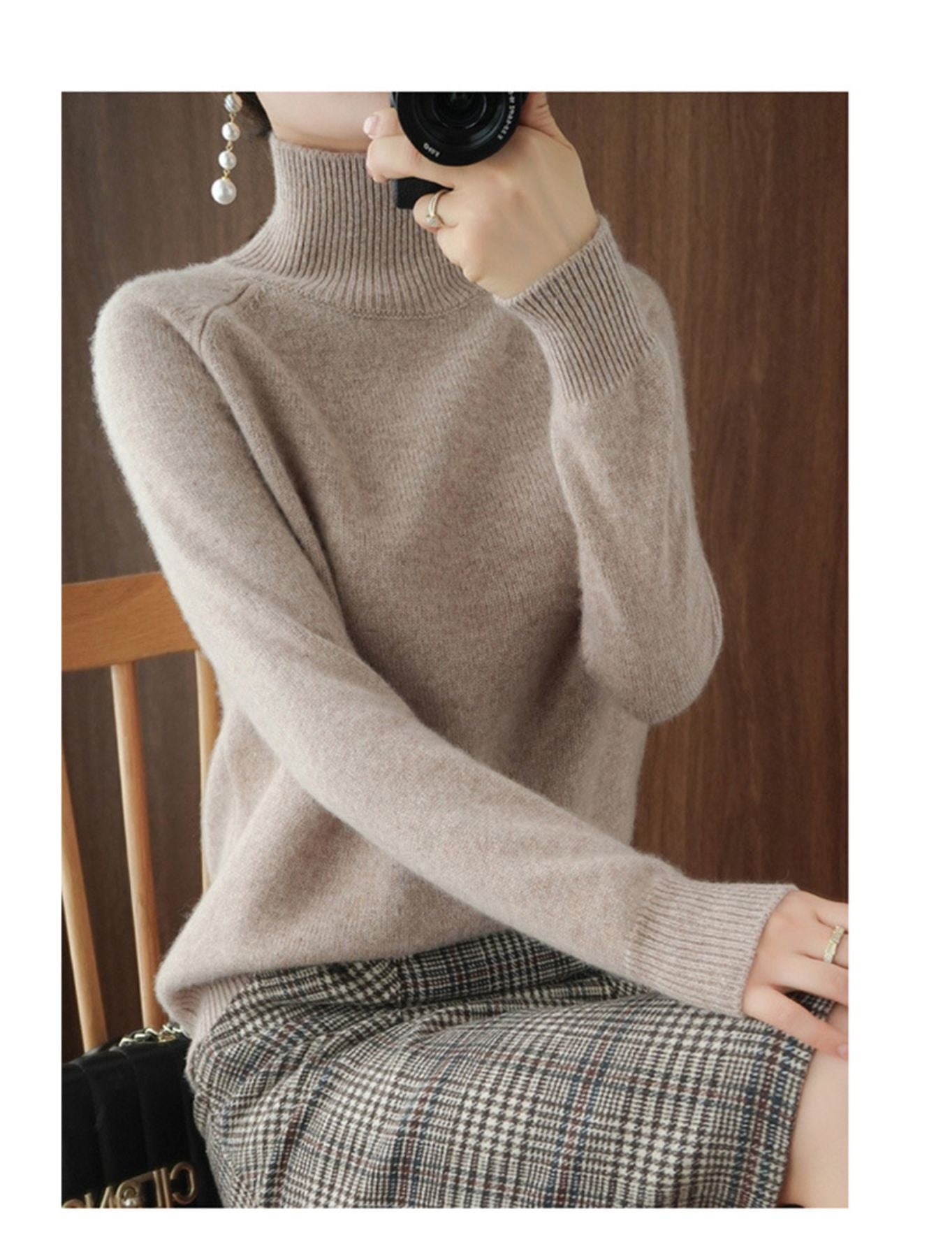 1pc New Cashmere Thick Turtleneck Sweaters Long Soft Sleeve Casual Pullovers