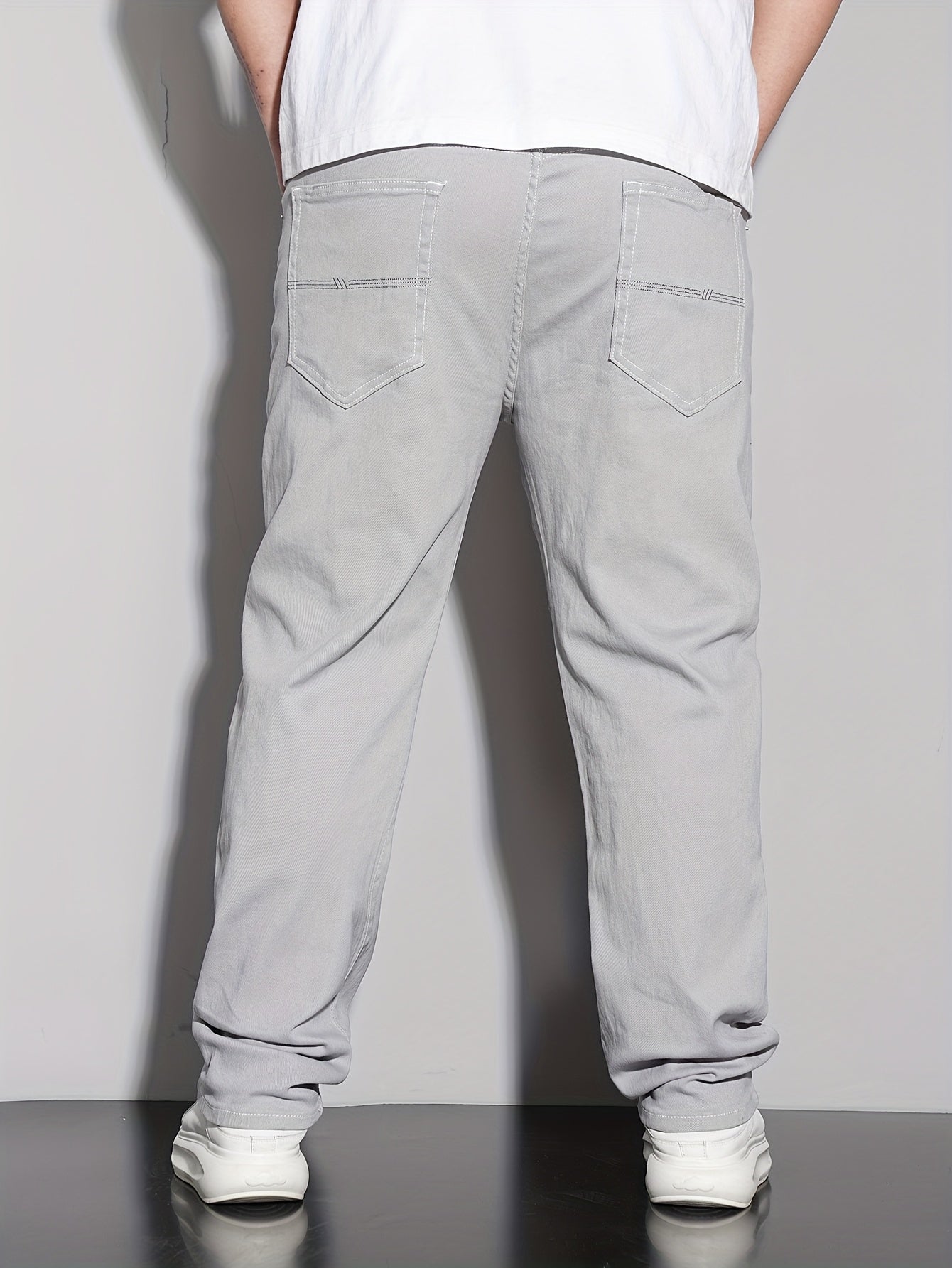 Men'S Plus Size Stretch Straight Leg Jeans - Casual Pockets with Comfortable And Breathable for Spring, Summer, Autumn, Solid, Regular Fit | Straight Leg Jeans | Comfort Fit, Jeans, Plus Size