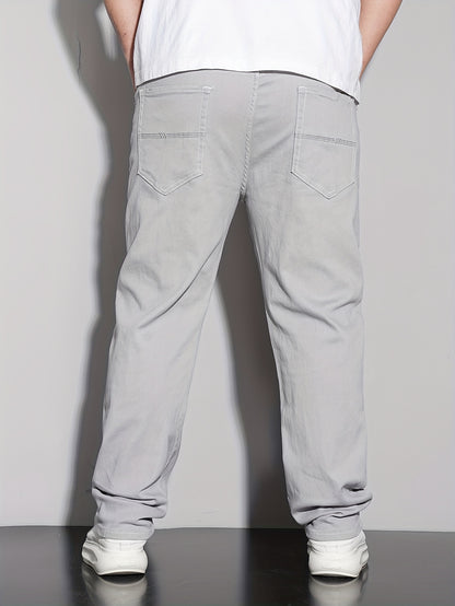 Men'S Plus Size Stretch Straight Leg Jeans - Casual Pockets with Comfortable And Breathable for Spring, Summer, Autumn, Solid, Regular Fit | Straight Leg Jeans | Comfort Fit, Jeans, Plus Size