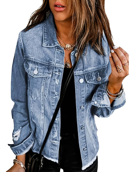 Women's Medium Blue Denim Oversized Denim Jacket - product view 1