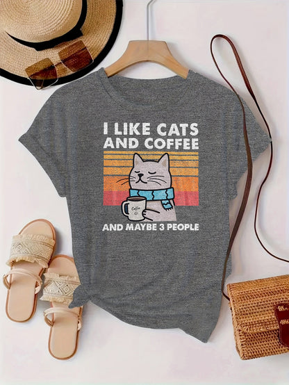 Women'S T-Shirt Featuring a Cartoon Cat with a Blue Scarf, Designed with a Trendy Print. It'S Soft, Comfortable, And Gentle on The Skin, Making It Perfect for Casual And Sporty Looks. This Versatile Round-Neck