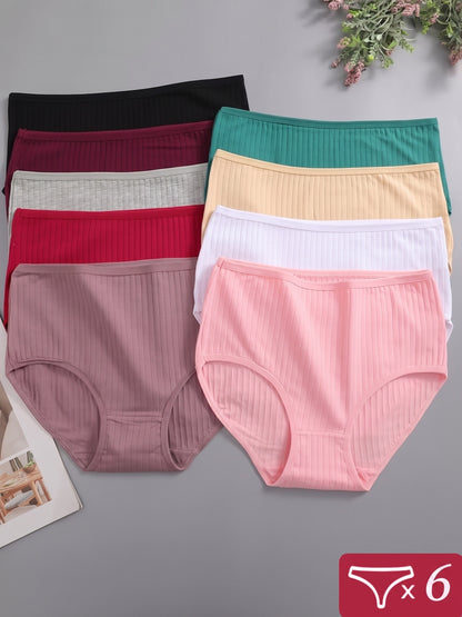 6pcs Ribbed Underwear for Women, Soft And Breathable High-waisted Triangle Pants, Random 6pcs In Multiple Colors