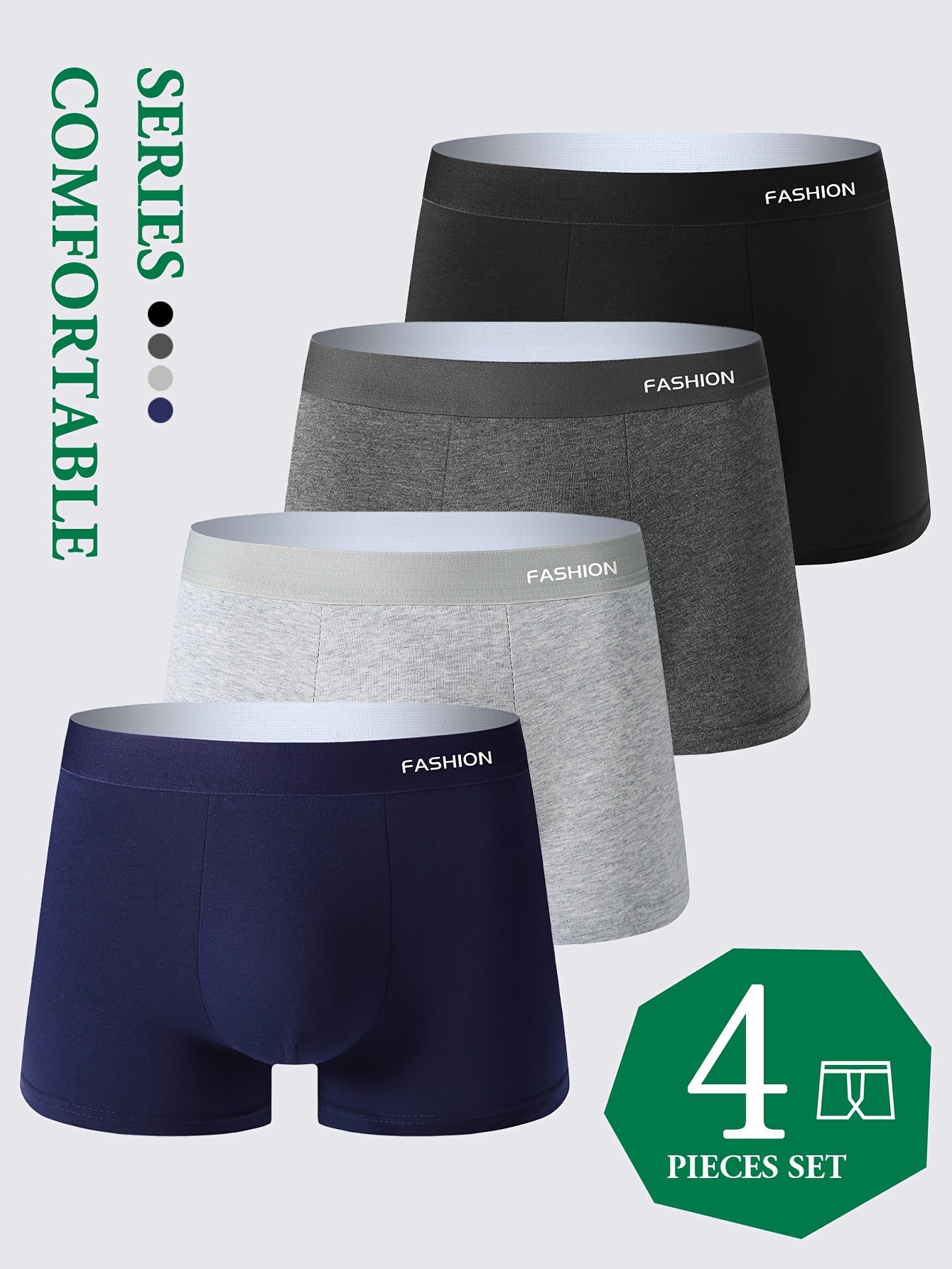 Men's Trendy Solid Color Boxer Shorts, Plus Size Men's High-Quality Breathable Fashion Underwear