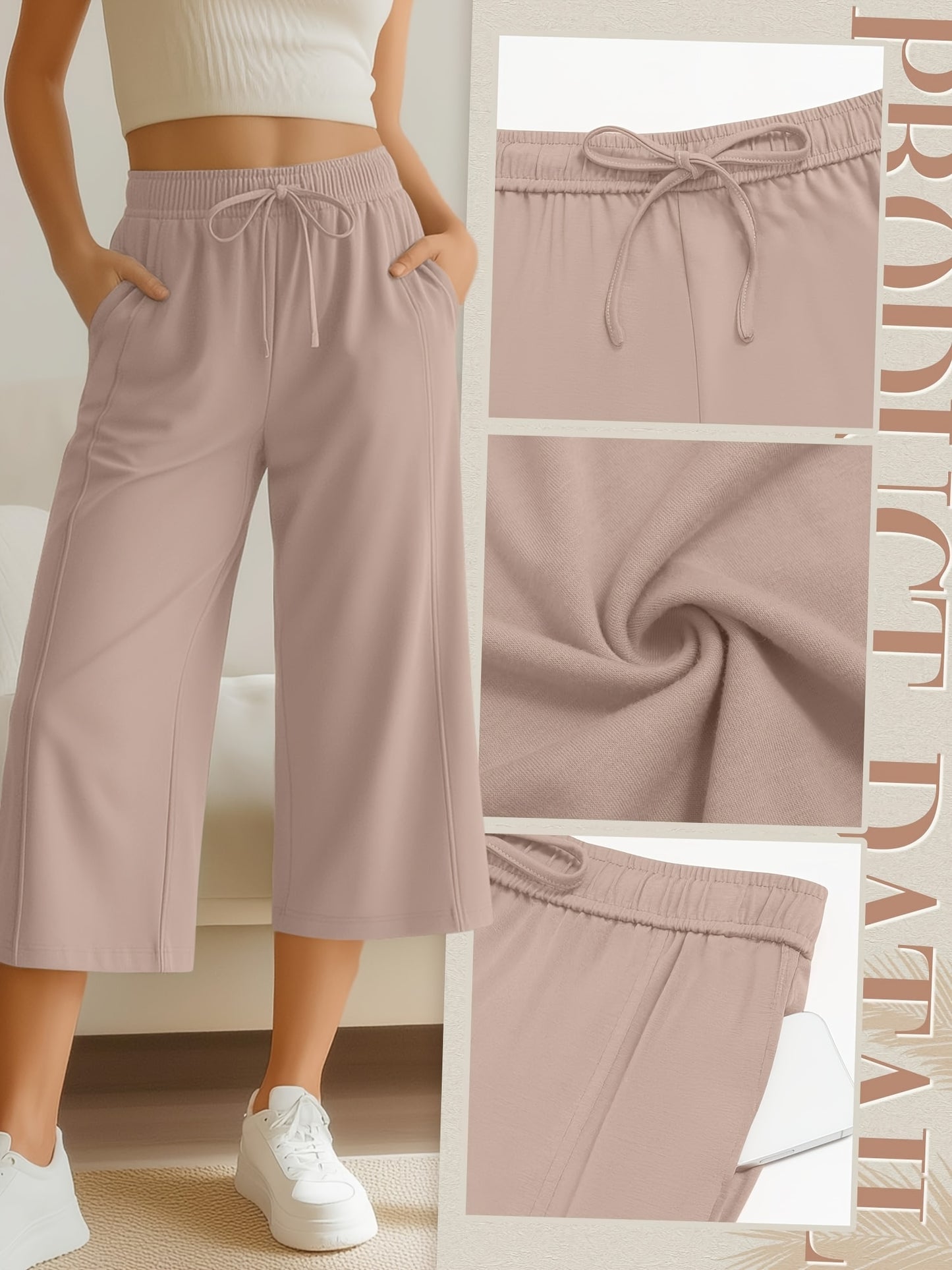 Plus Size, 3pcs Plus Size Women's Capri Pants, Wide Leg Basic Sweatpants Lounge Loose Fit Casual Drawstring Capris with Pockets