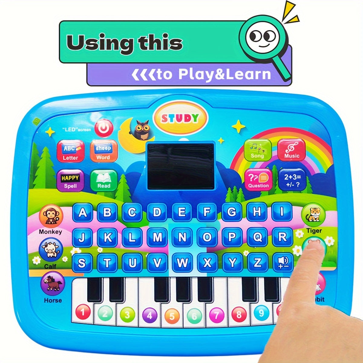 Multifunctional Tablet Learning Machine, Letters, Numbers, Music, Animals And Piano Keys Educational Toys, Suitable for 3 Years Old And Above, Battery Powered (Batteries Not Included), Durable Plastic Material, Blue And Pink
