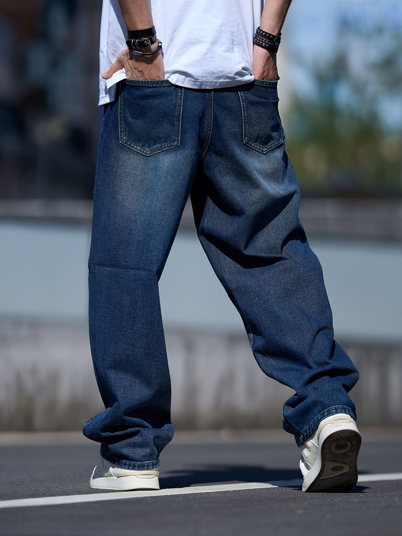 Men'S New Versatile Loose-Fitting Wide-Leg Washed Casual Straight Pants from American Retro Jeans