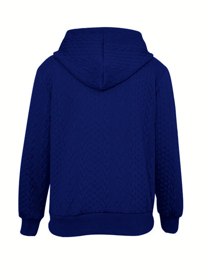 Women's Elegant hooded Jacket Solid Color Long Sleeve Textured Zipper Coat, Zip Up Design for Commuting& Casual Wear, Spring&Fall Style, Casual Outerwear Zippered Jacket, Women's Clothing