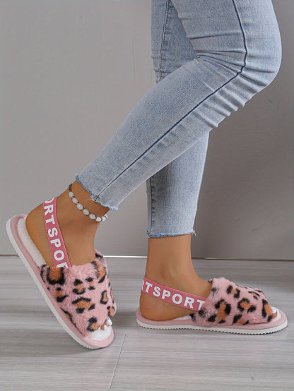 Comfortable Women'S Plush Slippers with a Cozy Leopard Pattern - Warm And Breathable Indoor Footwear Featuring an EVA Sole And Pink Accents - Ideal for Home Or Dorm Use, Providing All-Season Comfort., Women Shoes