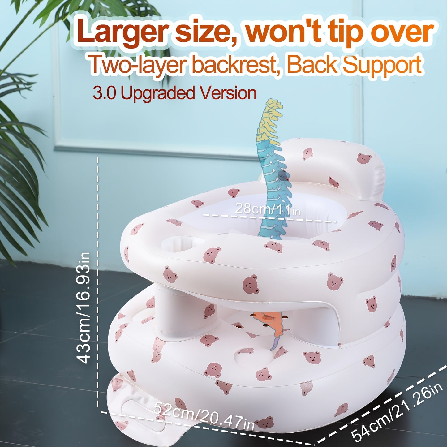 Inflatable Baby Seat Plus with Built-In Air Pump & Anti-Tip Base - XL Infant Chair Suitable for Sitting, Feeding, Playtime, Portable Floor Chair for and, for 3 to 36 Months, Setup (No External Pump Required)