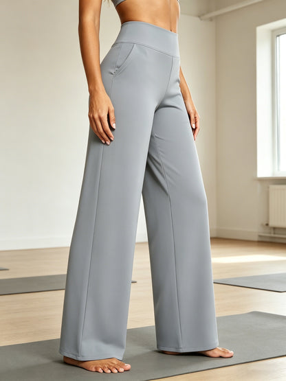 2pcs Women's High Waist Solid Color Wide Leg Pants with Double Pockets, Butt Lifting Slim Fit Trousers, Lightweight Breathable Skin-Friendly Fabric, Versatile for Office Work Daily Streetwear