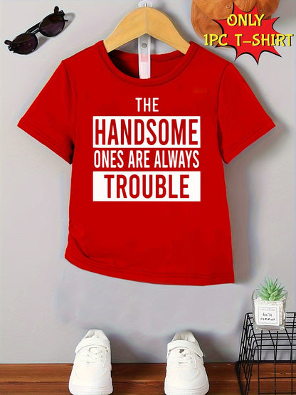 Gourd Doll'S Summer Casual T-Shirt - "The Attractive Ones Always Bring Trouble" Bold Letter Print, Red Crew Neck Tee, Machine Washable, Comfortable Fit