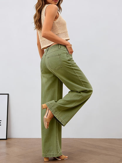 [Stretch-Waist Wide-Leg Jeans] Women's Stretch-Waist Straight-Leg Relaxed Fit Jeans Four-Season Casual High-Waisted Comfortable Wide-Leg Pants Fashionable Pants Suitable For Any Occasion