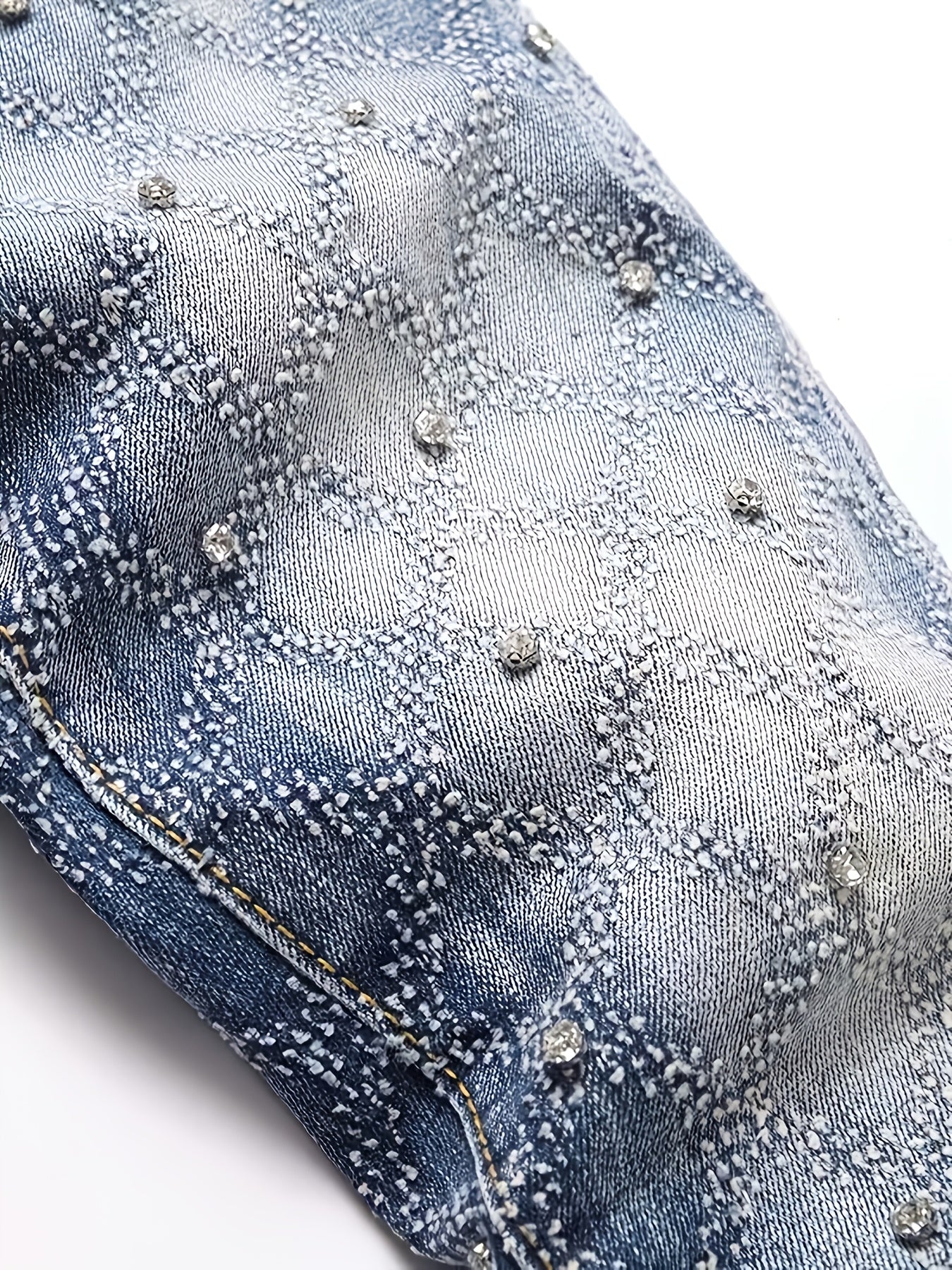Y2K Men's Shiny Rhinestone Embellished Stretch Slim-Fit Jeans, Casual Street Style Hip-Hop Skateboarding Rap Pants, Machine Washable - All-Season Wear