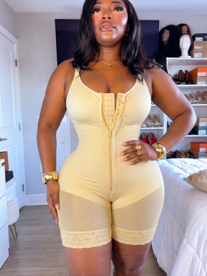 Women'S Colombian Faja Shapewear With Zipper - Tummy Control Butt Lifting Bodysuit, High Compression Shaper Garment, Lace Contrast, Non-Slip, Suitable For Postpartum Surgery Daily Wear