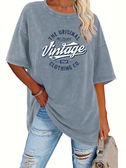 Vintage Style Women'S T-Shirt - 230G Heavyweight, Round Neck, Short Sleeves, Retro Urban Fashion, Machine Washable, Ideal for Casual Spring/Summer Outfits, Relaxed Fit Tee