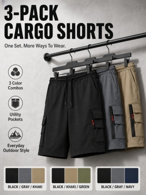 3pcs Loose Casual Cargo Shorts, Lightweight Breathable Quick Dry Fabric, Elastic Drawstring Waist with Multi Functional Pockets; Versatile Knee Length Shorts for Gym Training, Golf, Camping, Hiking And Daily Commute, Perfect for Outdoor, for Teenager